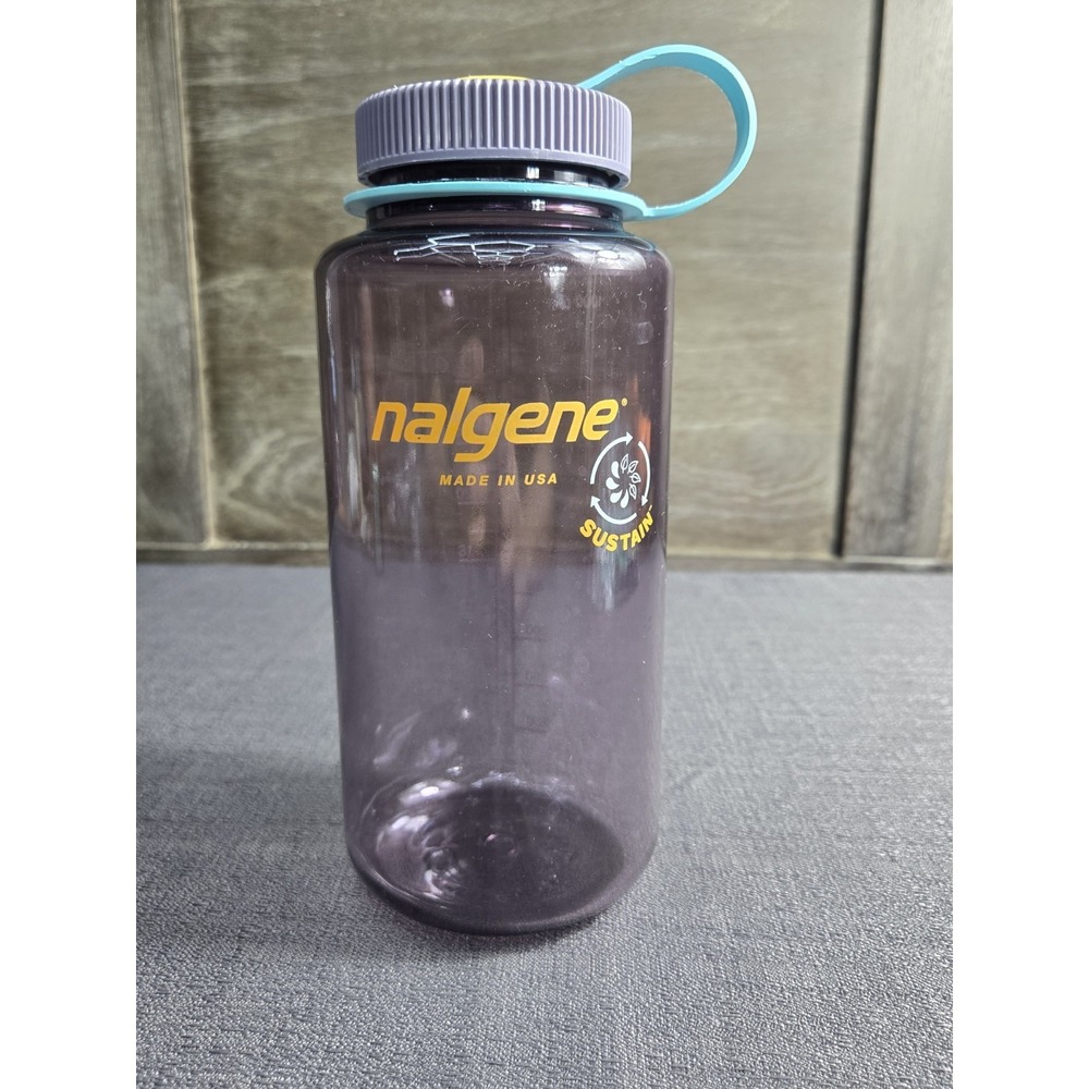 Nalgene Sustain 32 oz Wide Mouth Water Bottle Purple Gray Teal Lid